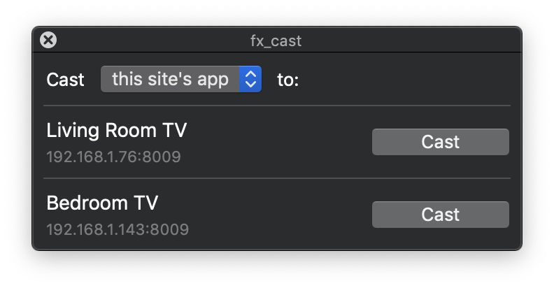 Preview of cast device selection popup